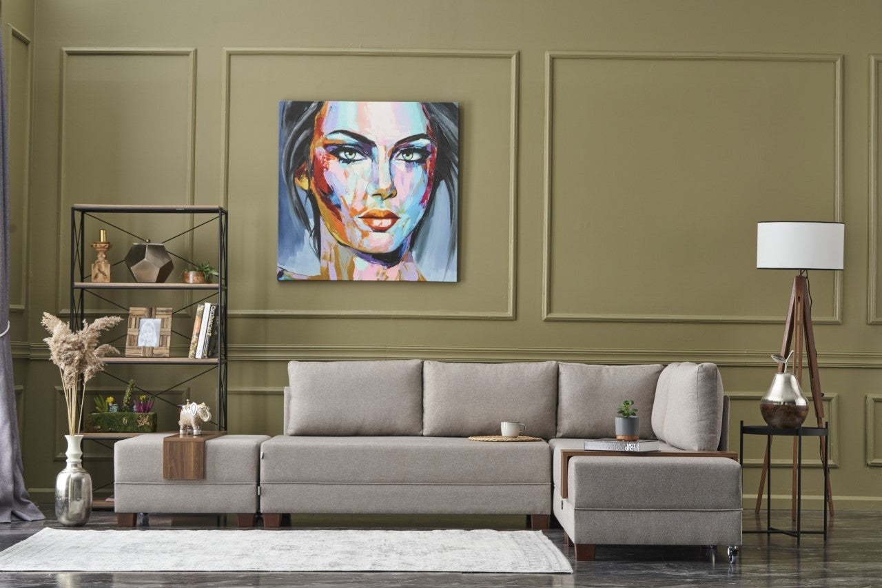 Canapé d'angle droite Tikona 280 cm - Crème- 5 places - Tissu