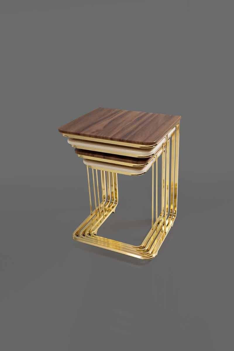 Vegas Table Gigognes en bois Doré Crème