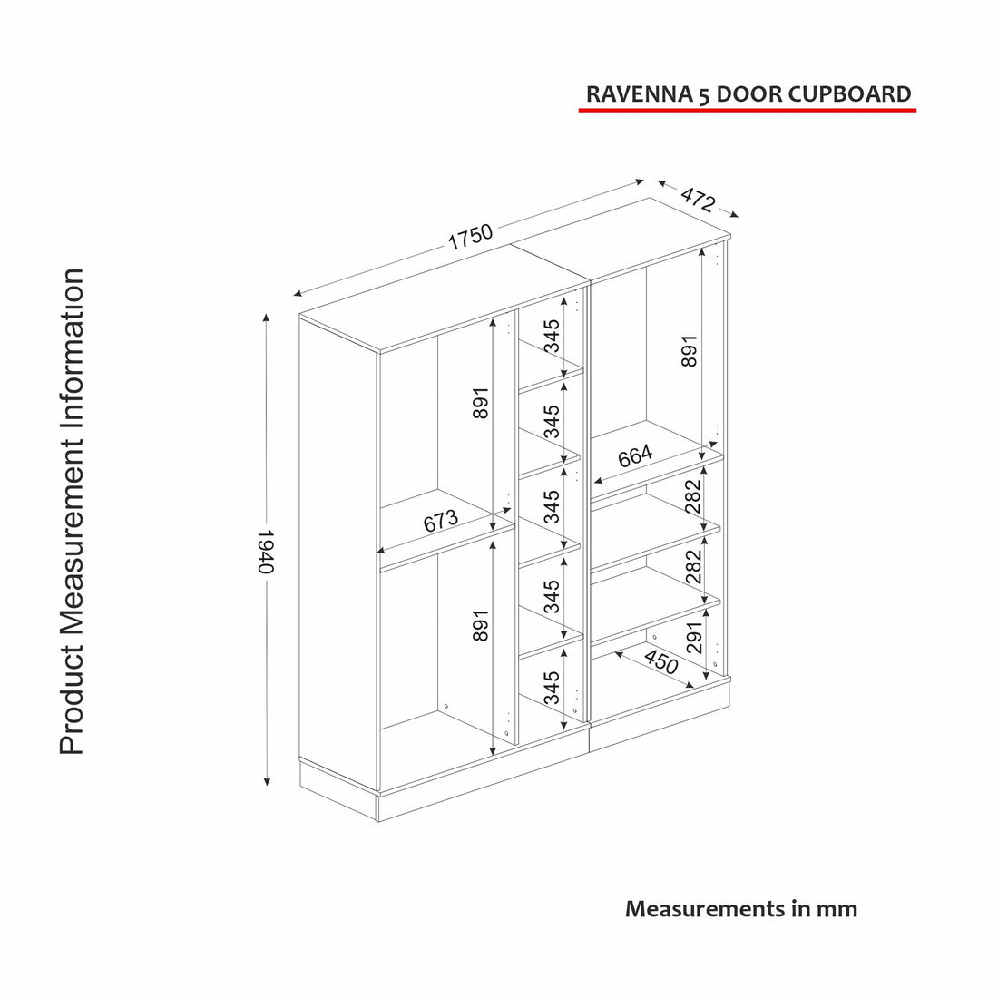 Armoire Ravenna 5 Kapılı - White