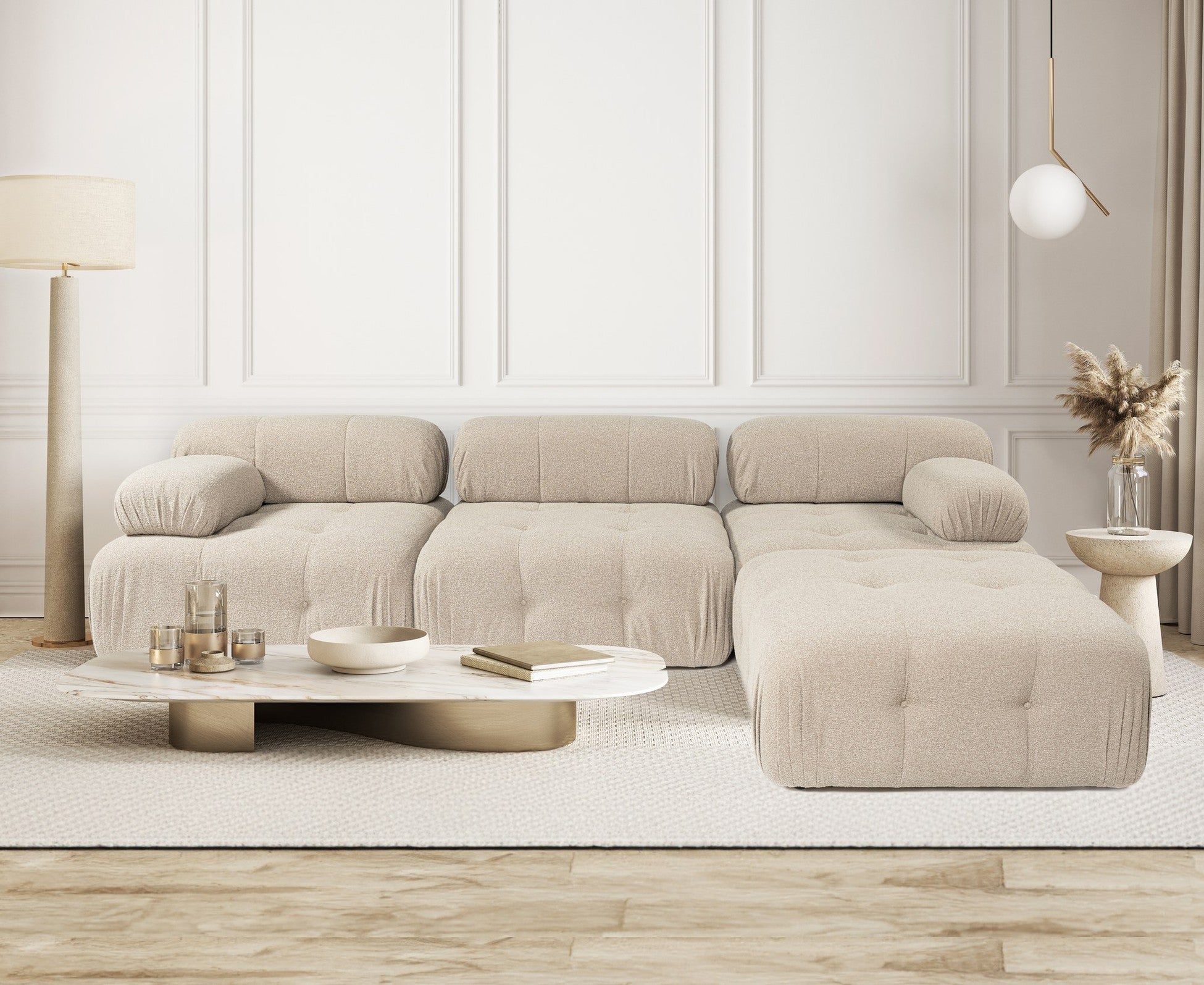 Canapé d'angle Doblo 3 Seater with Pouffe ( L1-O1-1R-Pouffe) - Peach