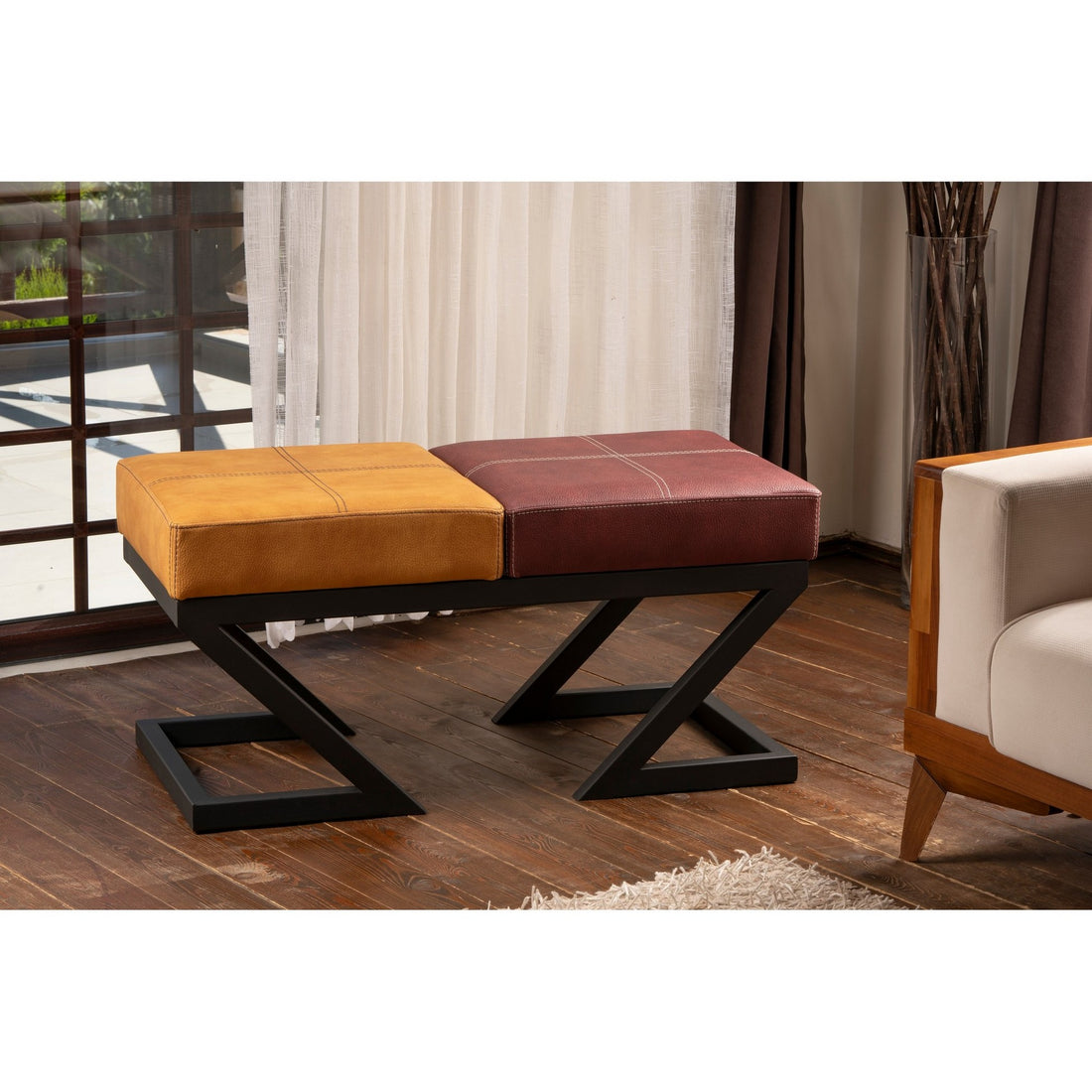 Pouf Brda - Mustard, Claret Red
