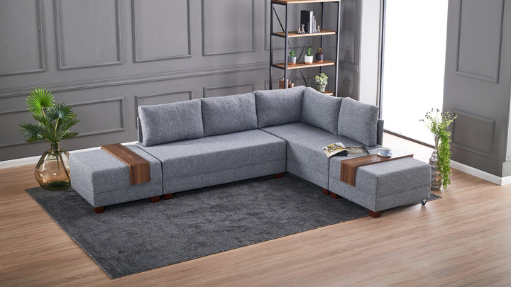 Canapé d'angle Droite Tikona 280 cm - Gris - 5 places - Tissu