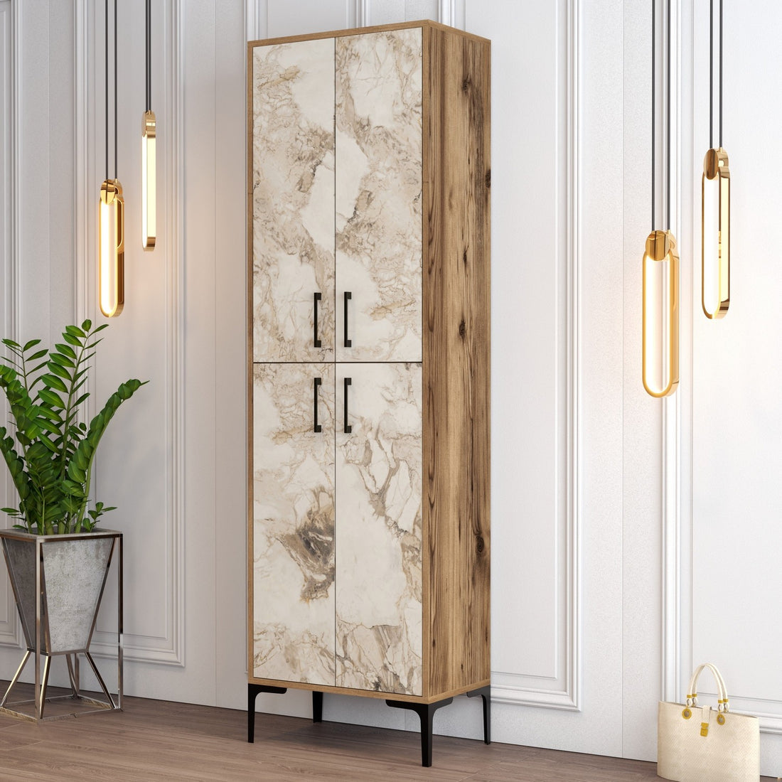 Meuble à chaussures Berlin A - Walnut, White Marble