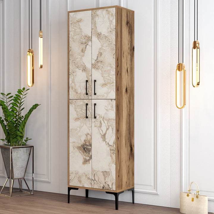 Meuble à chaussures Berlin A - Walnut, White Marble