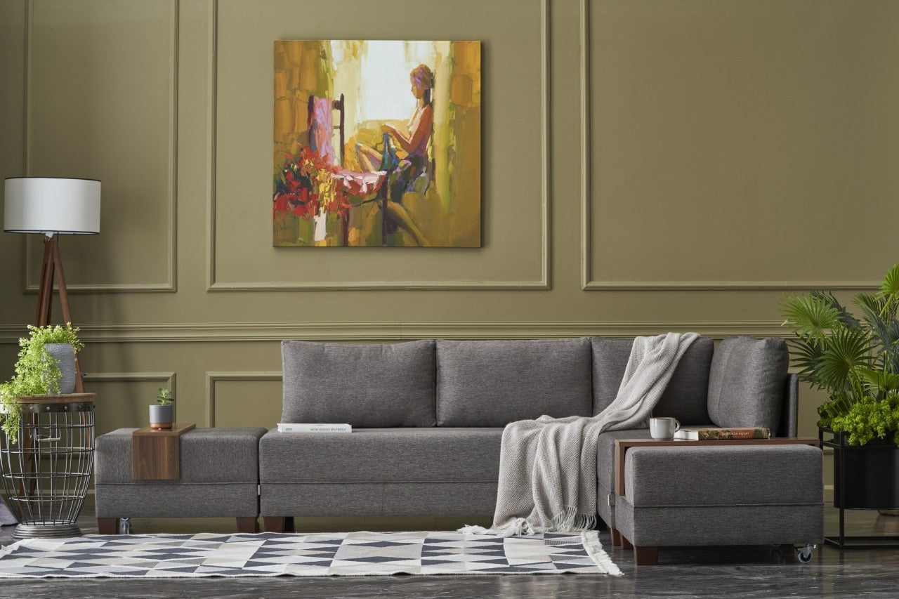 Canapé d'angle Droite Tikona 280 cm - Marron - 5 places - Tissu