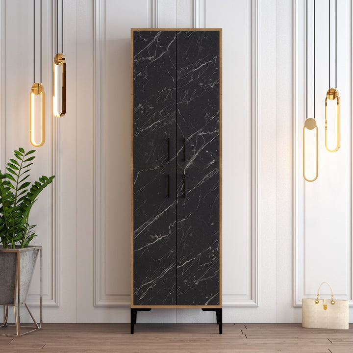 Meuble à chaussures Berlin A - Walnut, Black Marble