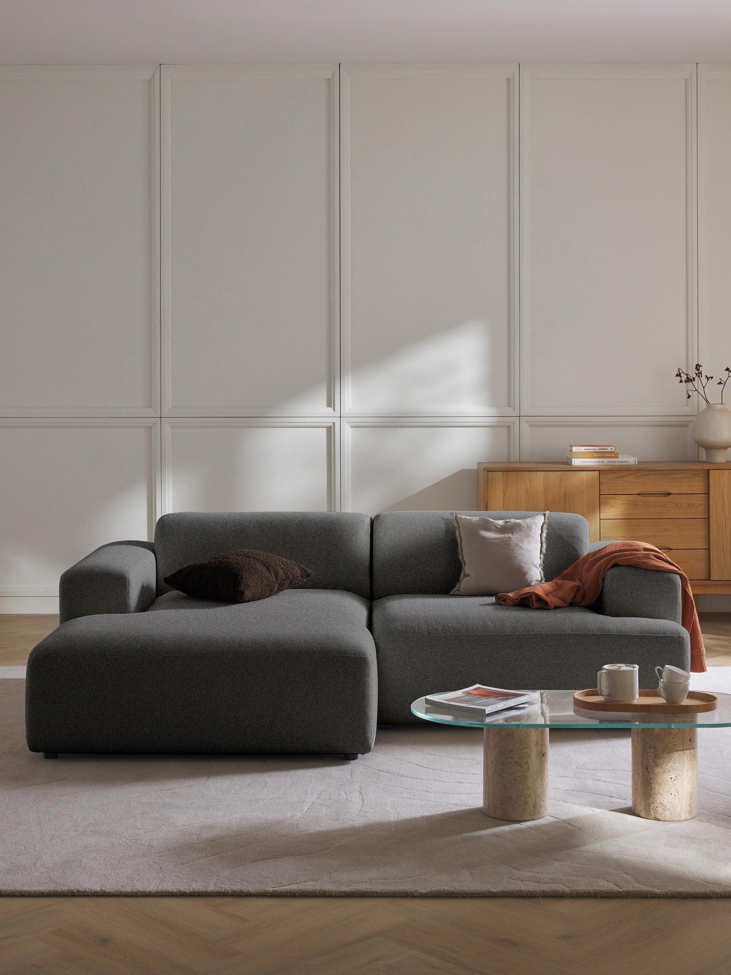 Canapé d'angle 3 places Molly Mini en tissu lin