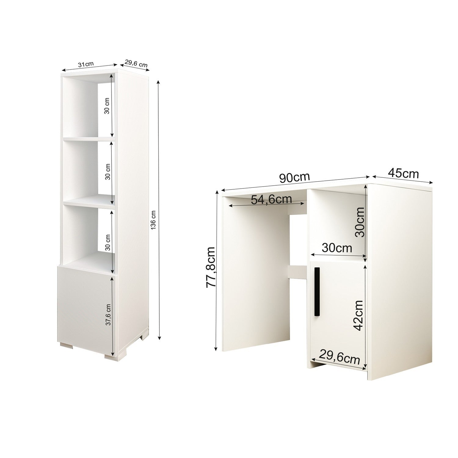 Bureau d'étude et étagère Kuzey Set - White