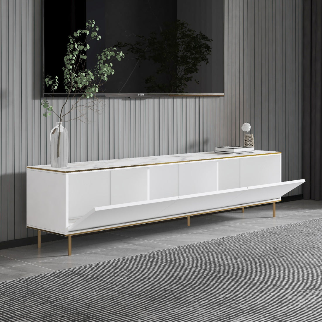 Meuble TV Imaj - Marble, White