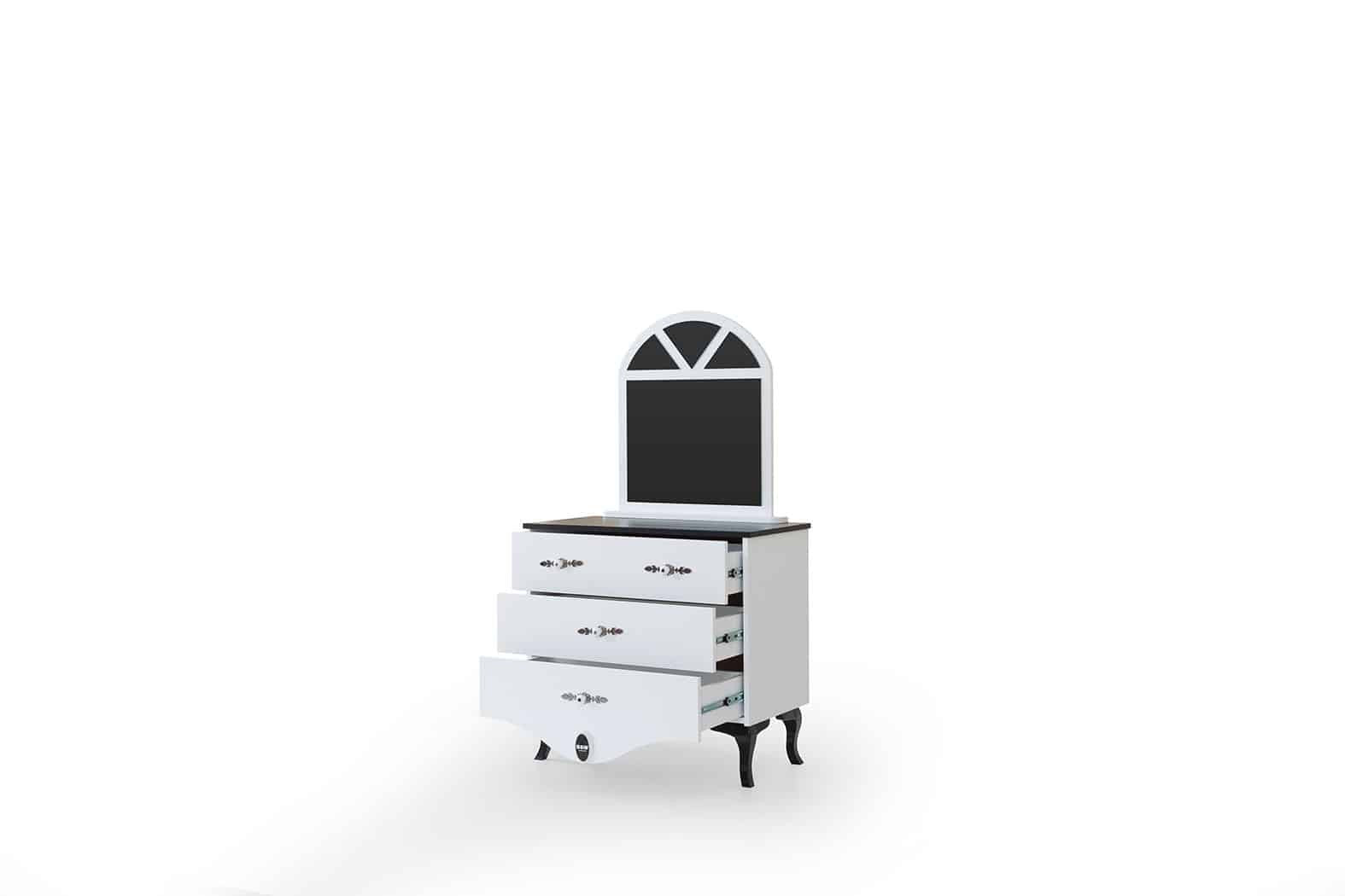 Black And White Chiffonnier 3 tiroirs avec miroir