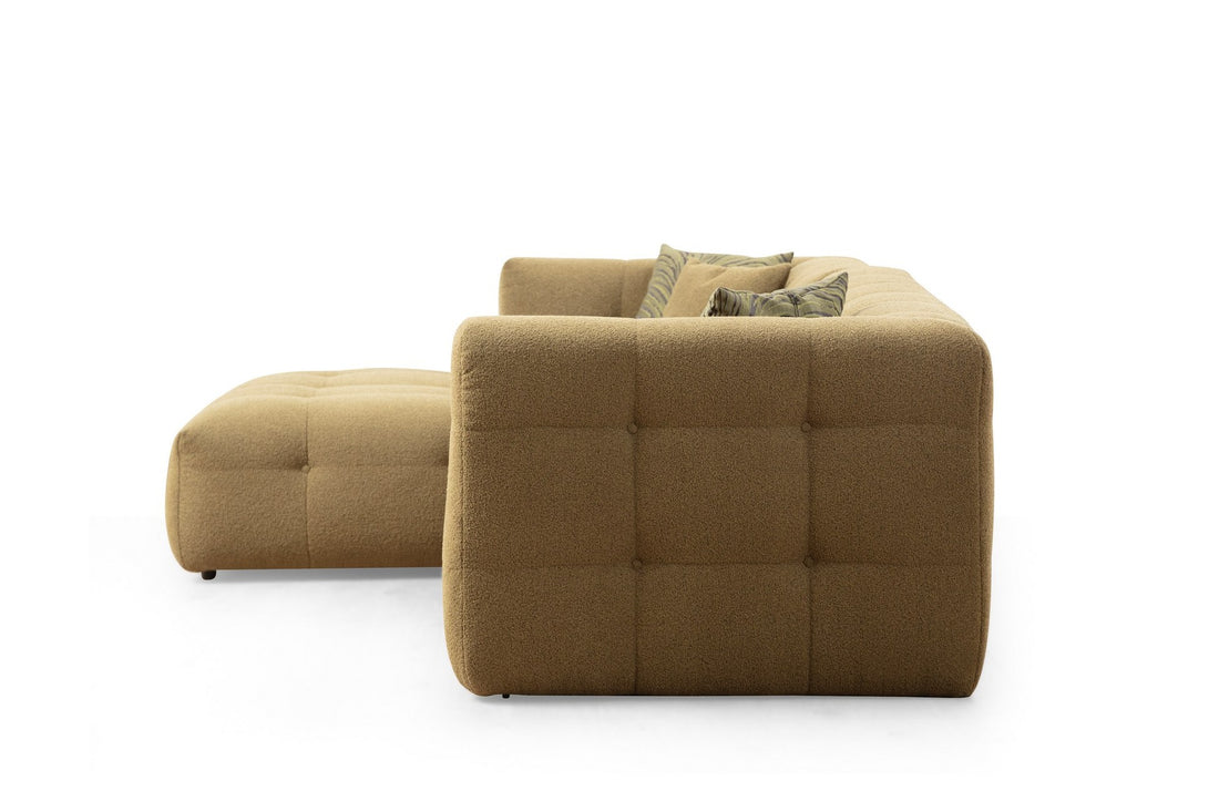 Canapé d'angle à droite Simur Tissu bouclette Kaki