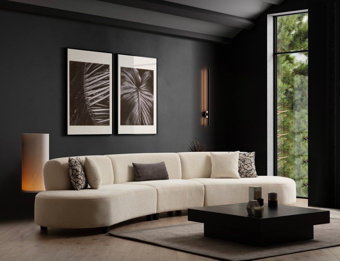 Canapé design arrondi 5 places Marix Tissu Beige