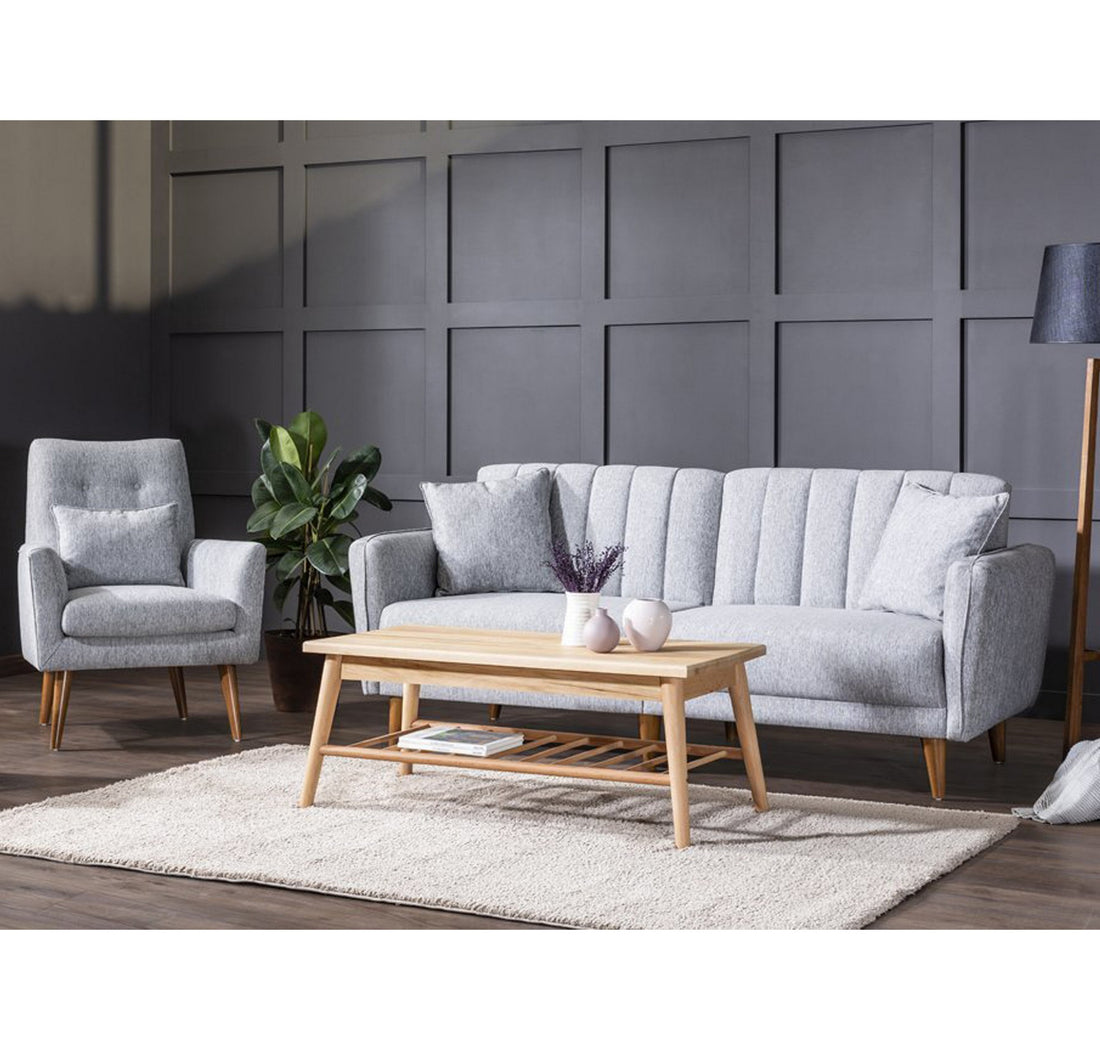 Ensemble canapé convertible 2 places et fauteuil Ikaria Tissu