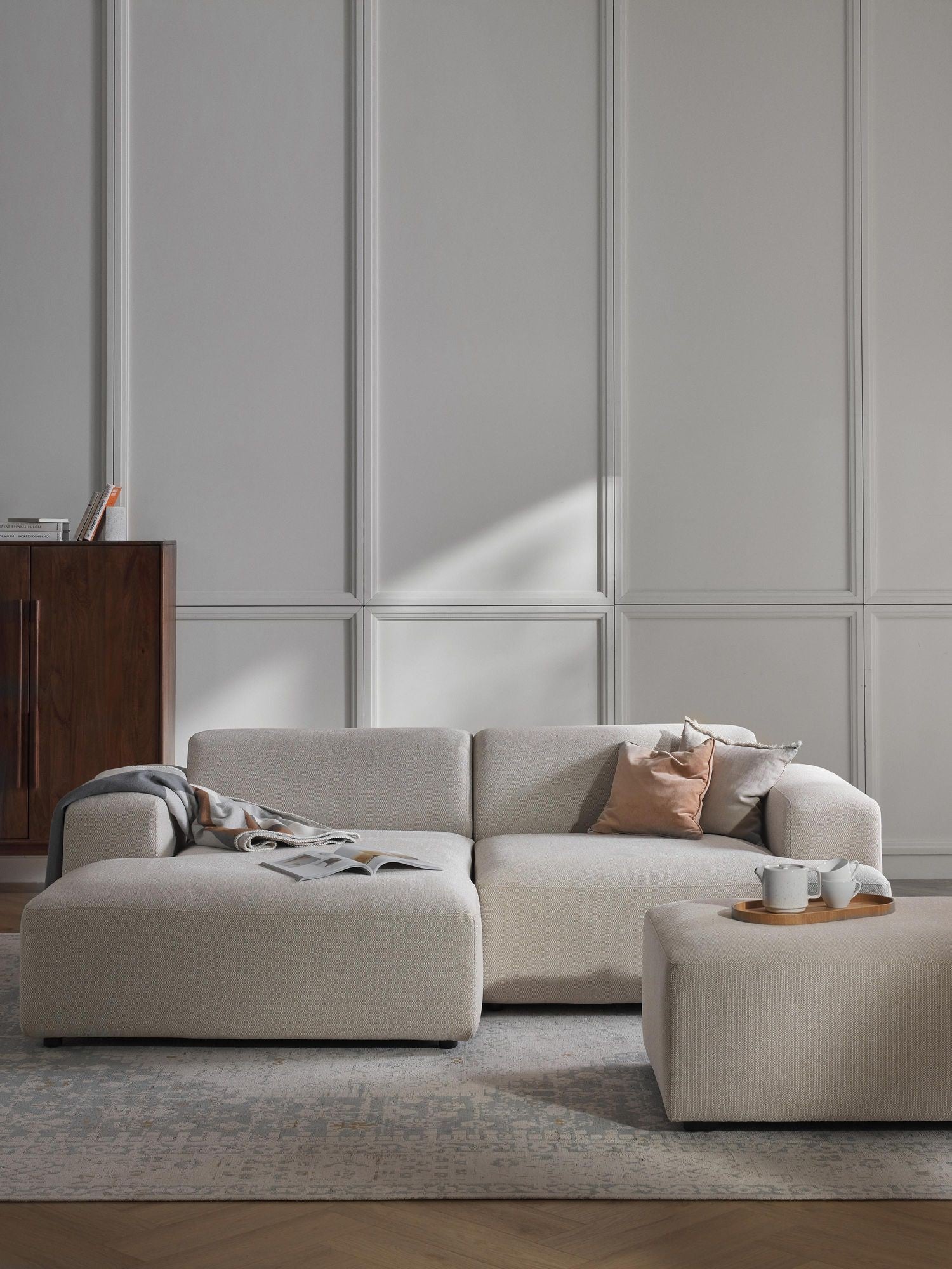 Canapé d'angle 3 places Molly Mini en tissu lin