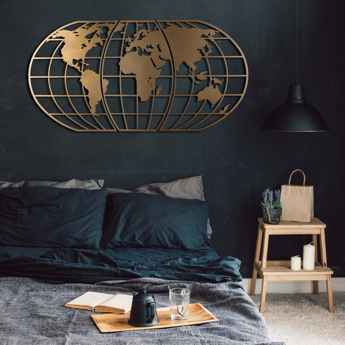 Accessoire mural en métal décoratif World Map Globe - Gold