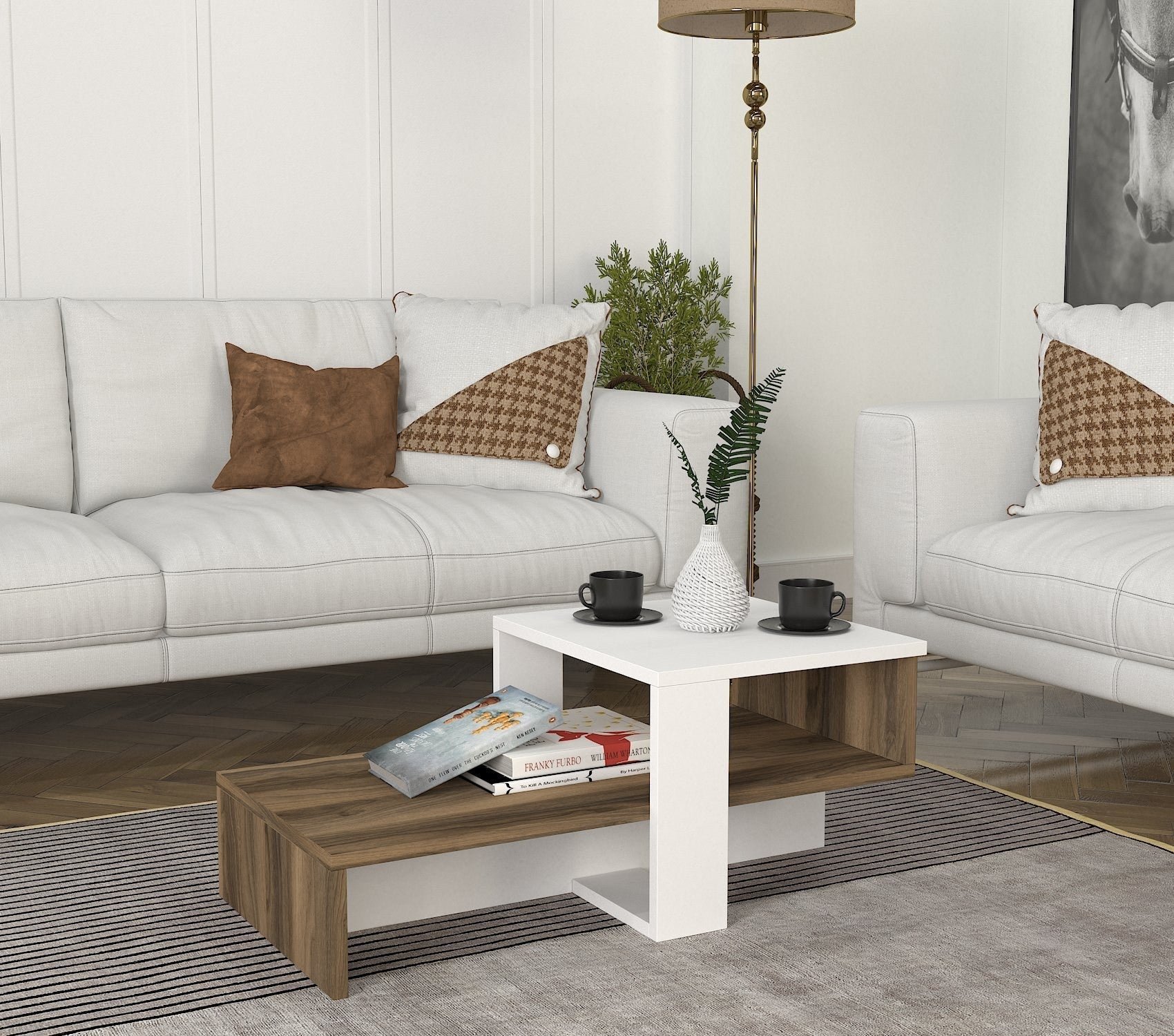 Table basse Chain - White, Walnut
