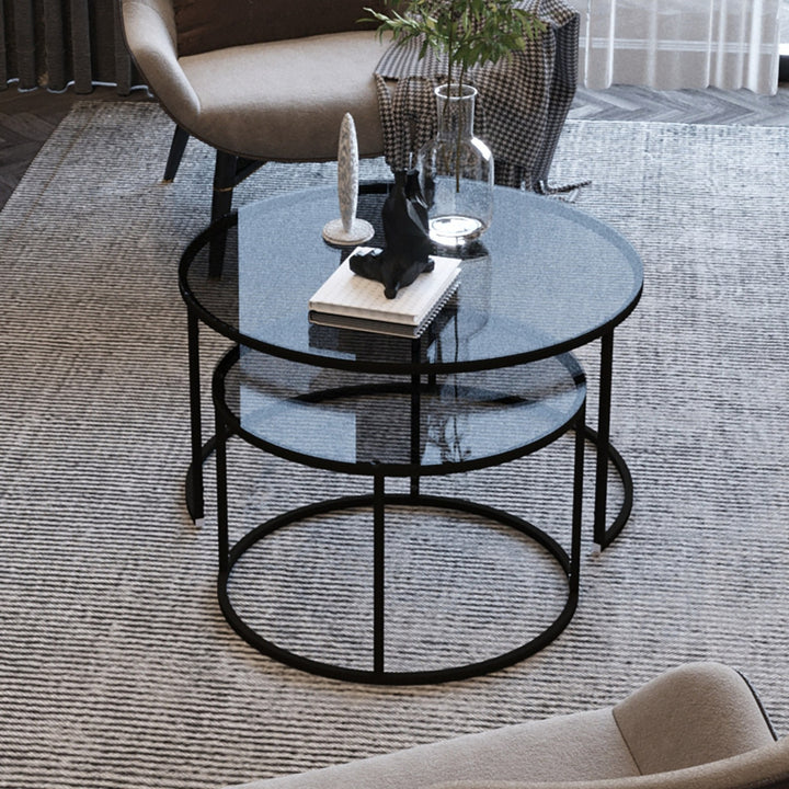Set de 2 tables basses Kokkola rondes gigognes en verre fumé