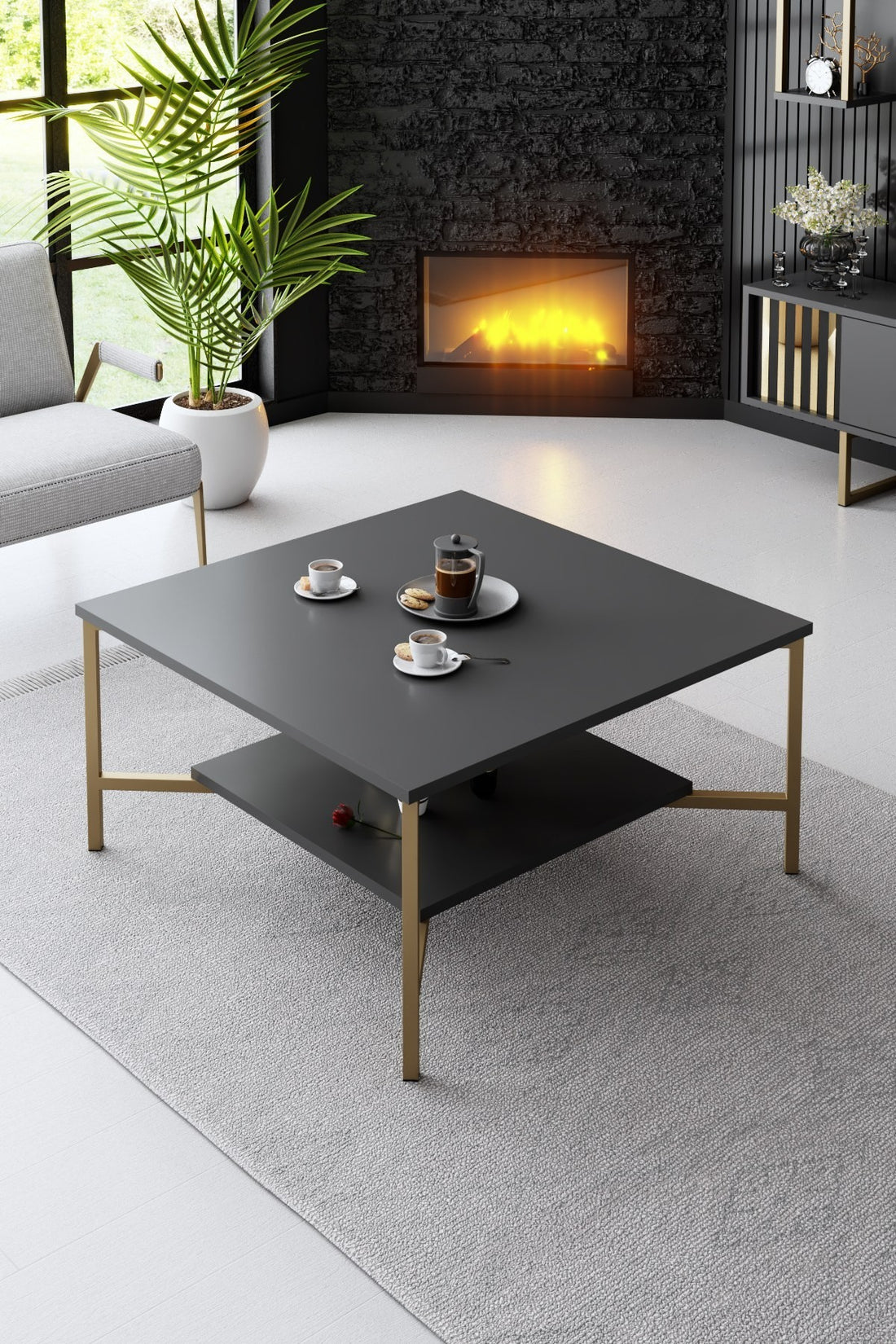 Ensemble de meubles de salon Gold Line - Anthracite, Gold