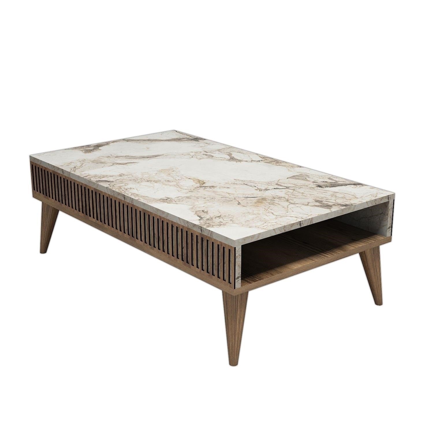 Table basse Milan - Walnut, White Marble