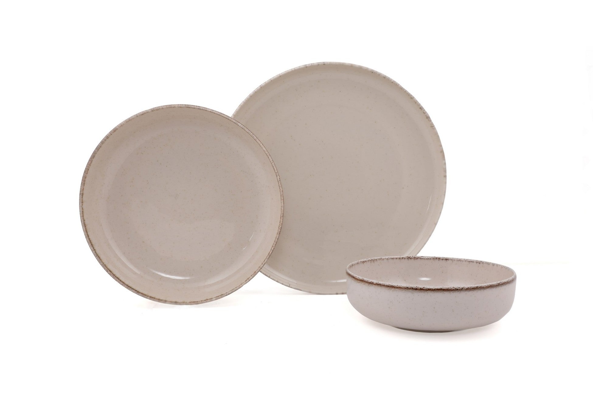 Service de table 12 pièces Ammeli 100% Porcelaine tacheté Blanc crème et Marron