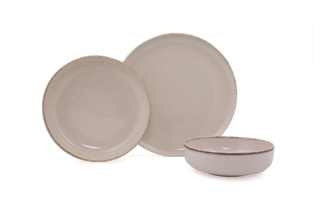 Service de table 12 pièces Ammeli 100% Porcelaine tacheté Blanc crème et Marron