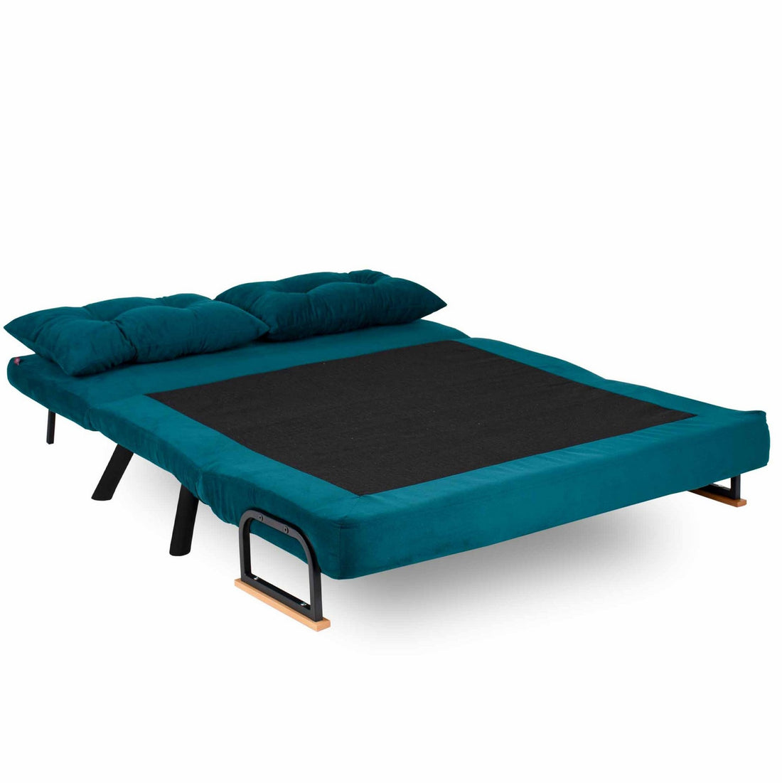 Canapé 2 places convertible Yolanda Métal Noir et Tissu Bleu canard