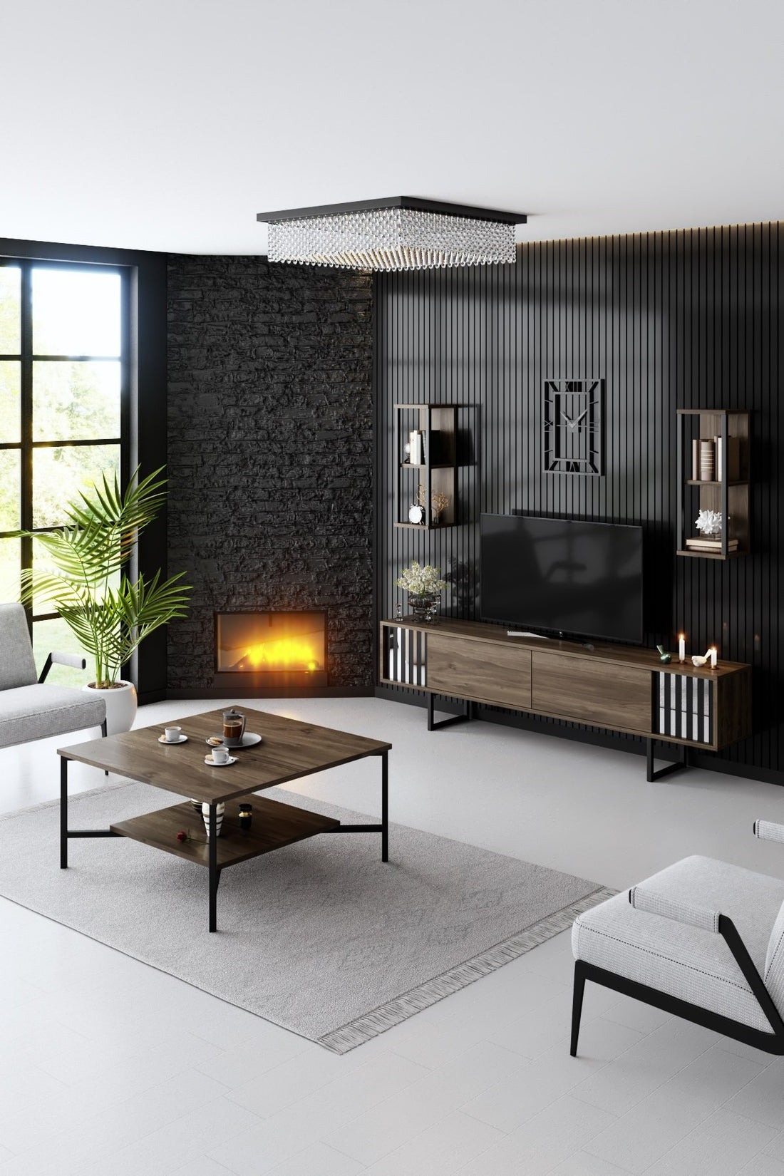 Ensemble de meubles de salon Chrome Line Set - Walnut, Black