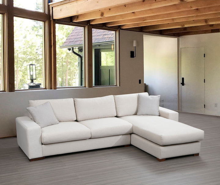 Canapé d'angle confortable au design unique | Beige, structure en bois de hêtre | 270 x 194 cm