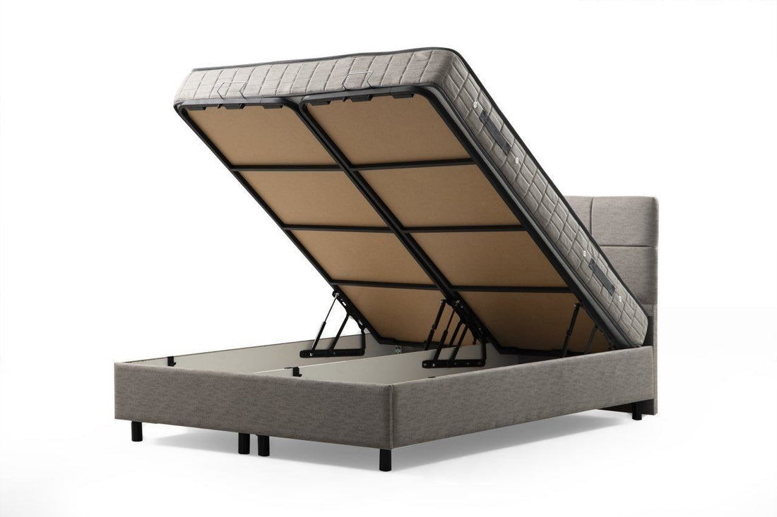 Base de lit double et tête de lit Vitalia 150 x 200 - Light Grey