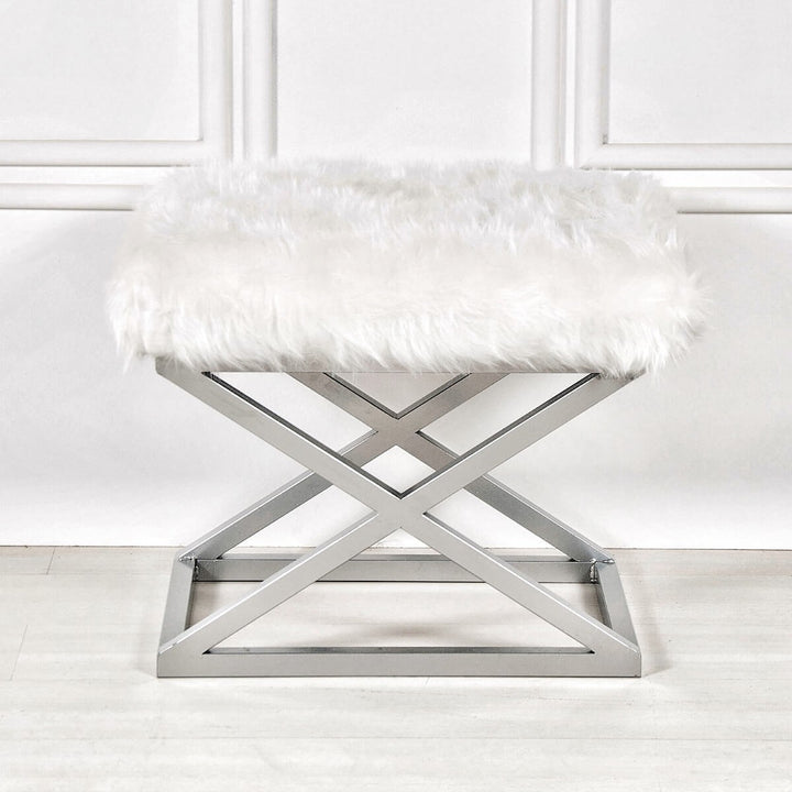 Pouf Capraz Plush - Silver, White