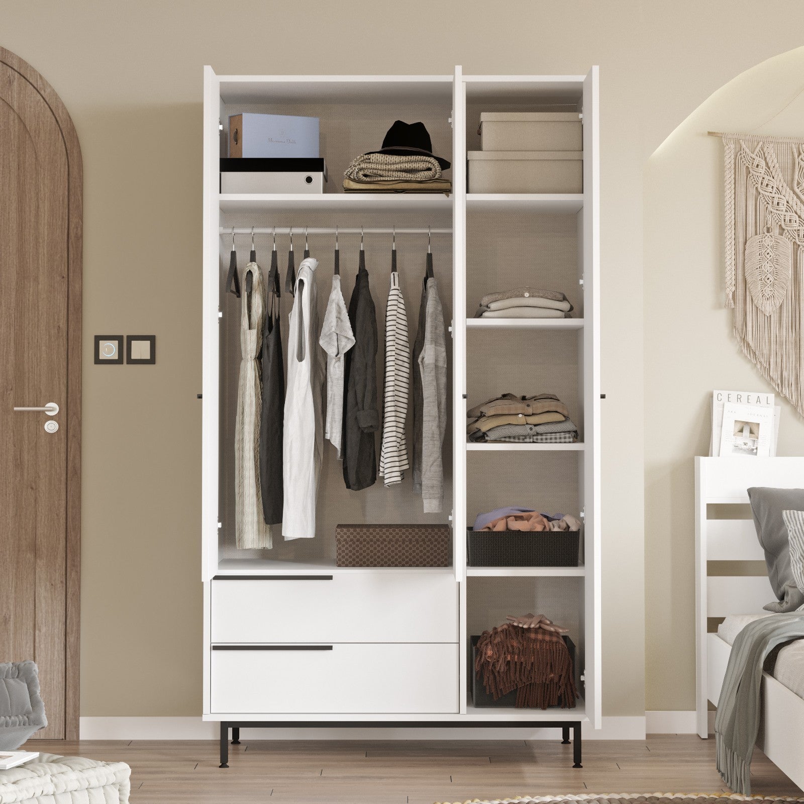 Armoire 3 portes et 2 tiroirs Evelis L112cm Blanc