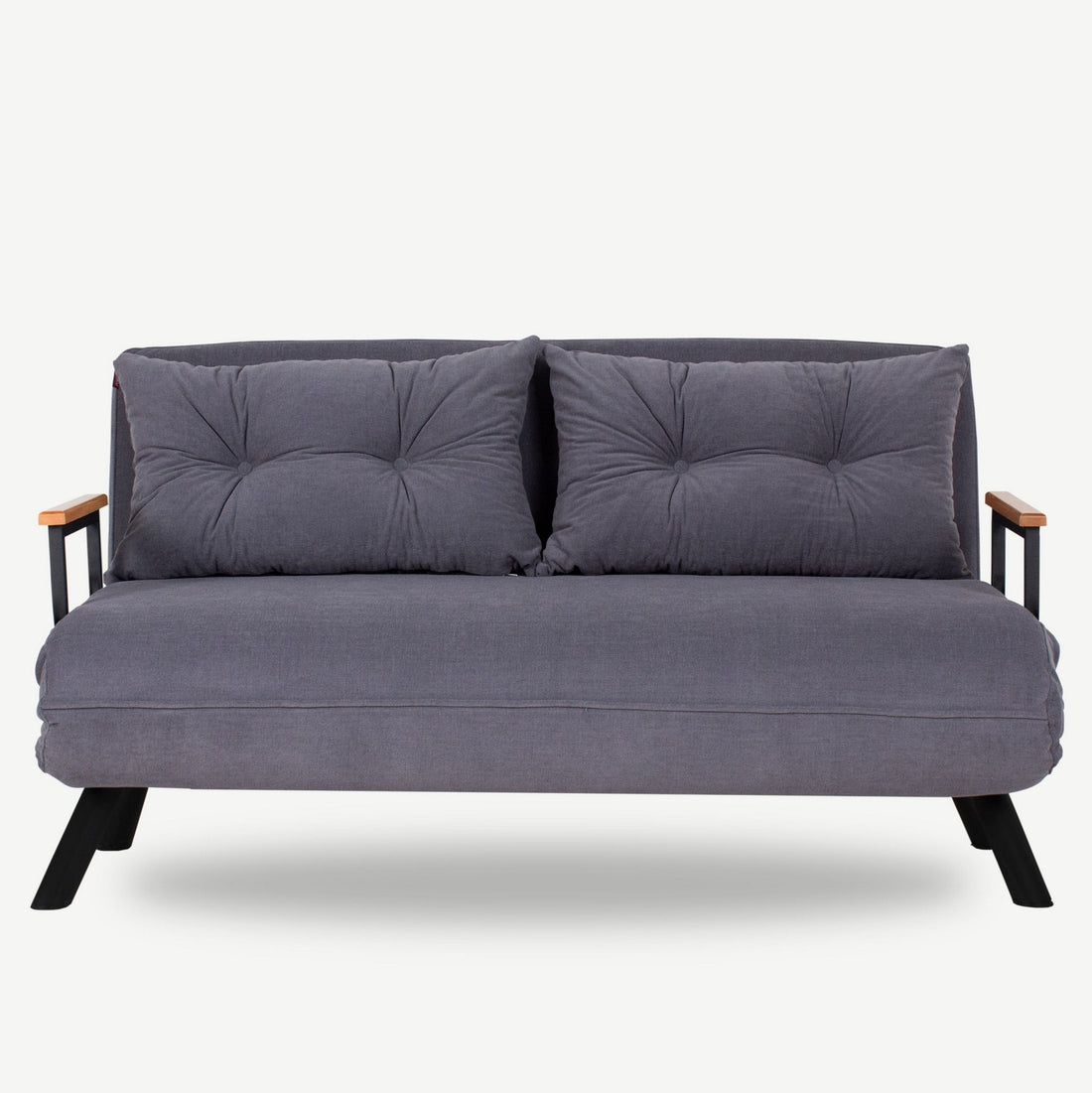 Canapé 2 places convertible Yolanda Métal Noir et Tissu Gris