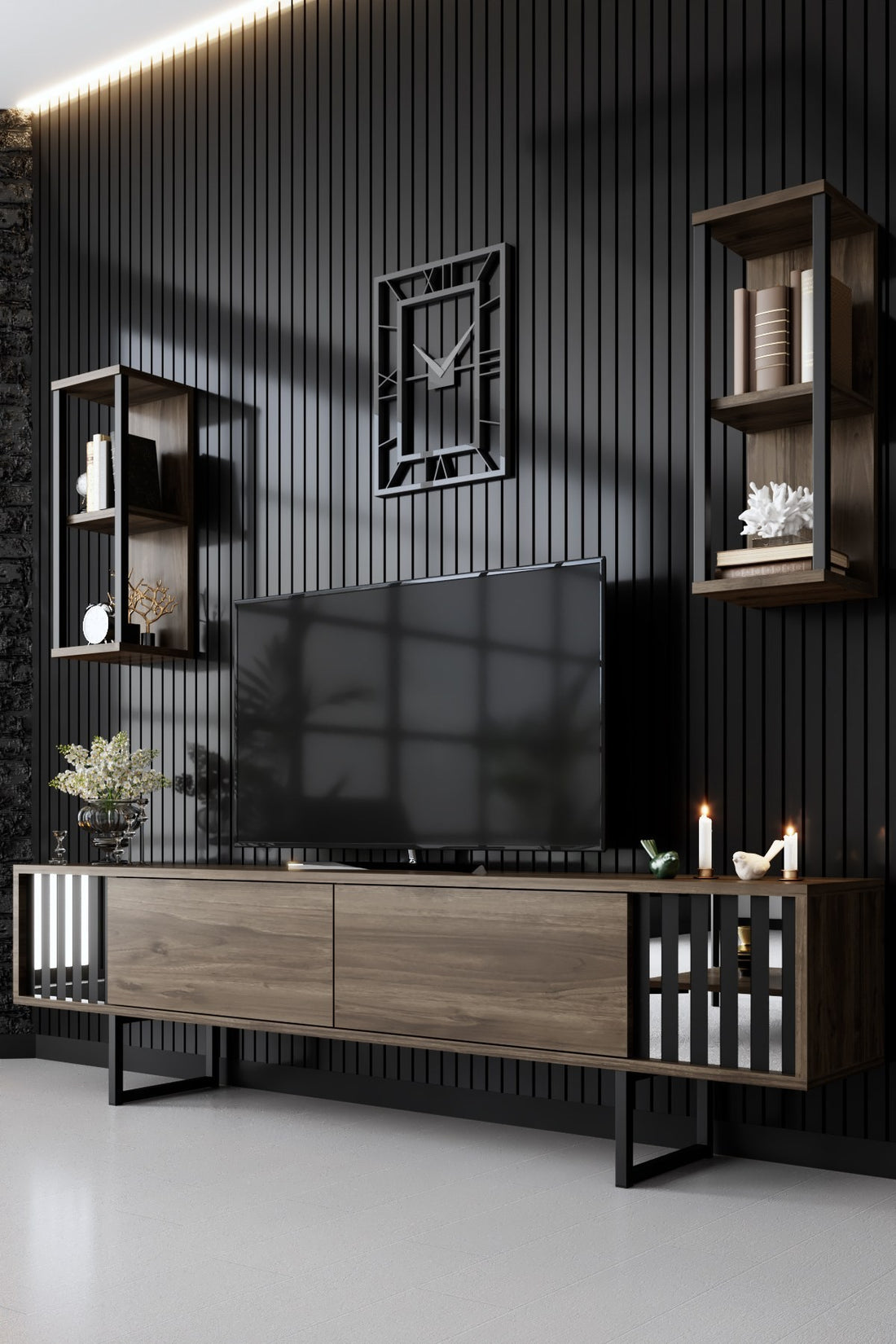 Ensemble de meubles de salon Chrome Line Set - Walnut, Black
