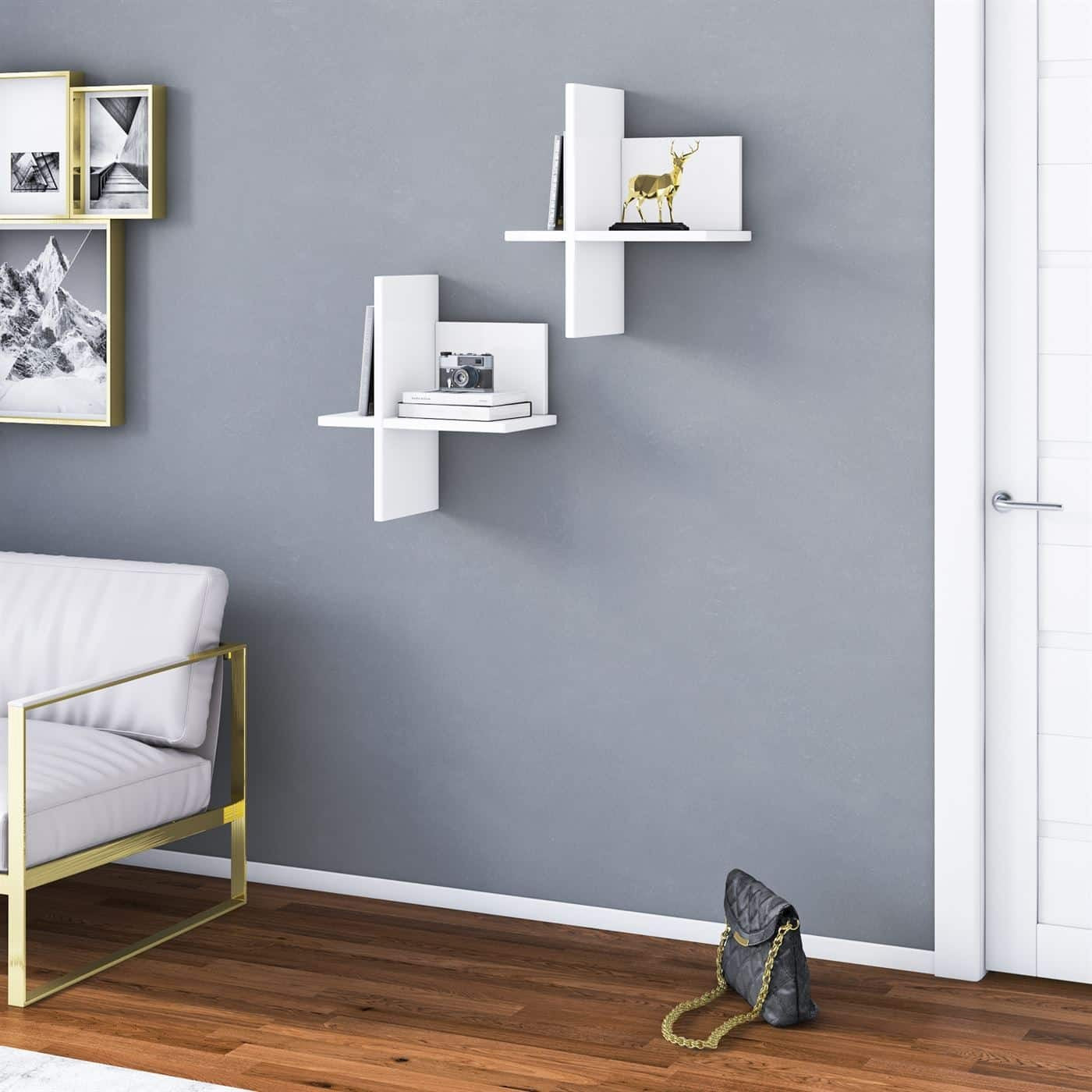 Brick Etagère murale en bois Blanc lot de 2