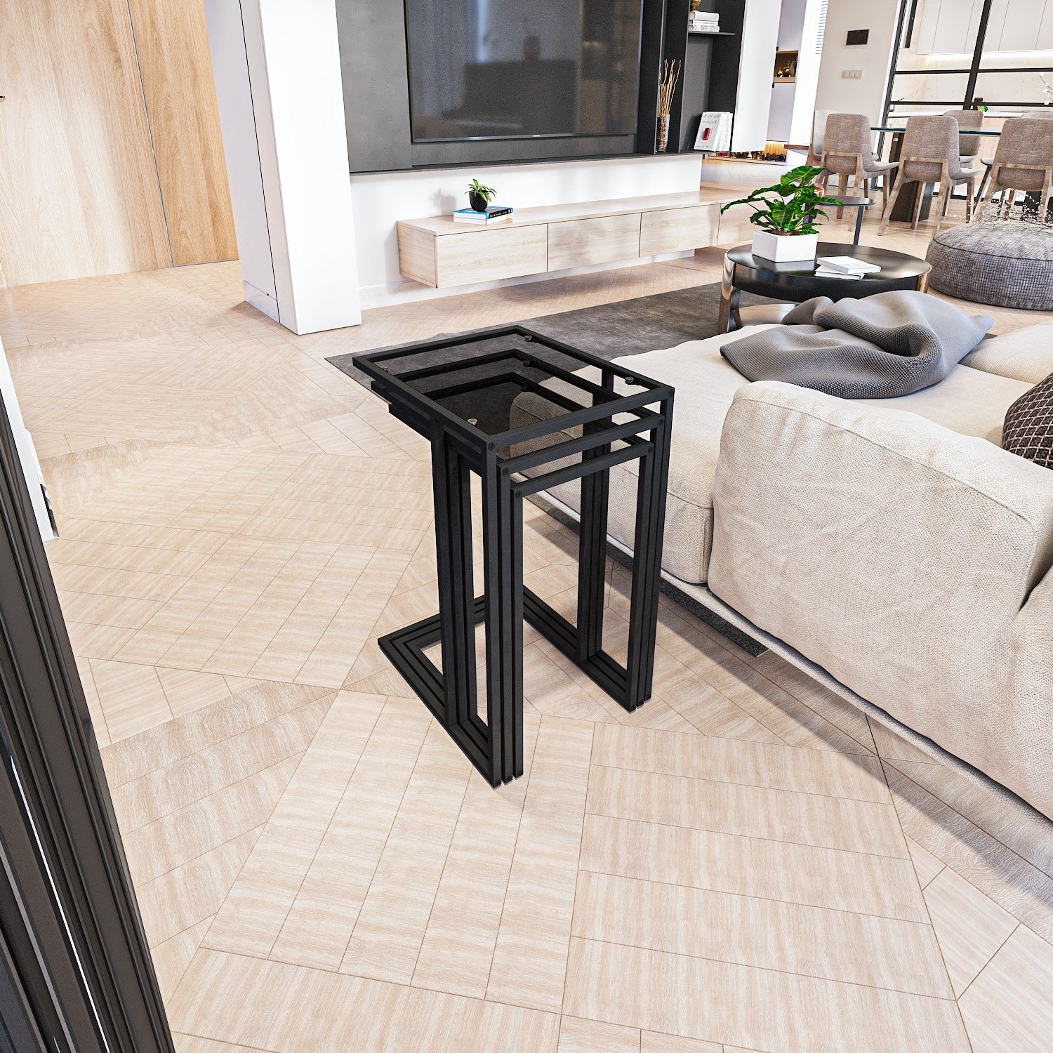 Table de nidification (3 pièces) İbiza - Black, Smoked Glass