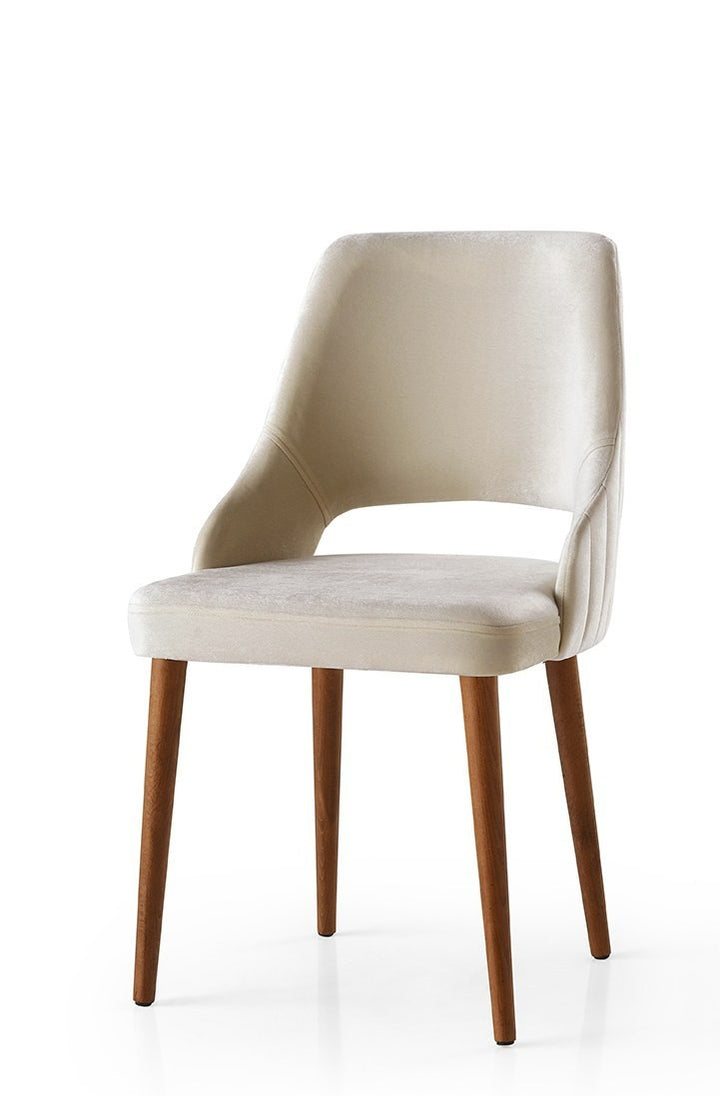 Lot de 4 chaises capitonnées Bemtal Velours Blanc crème et Bois clair