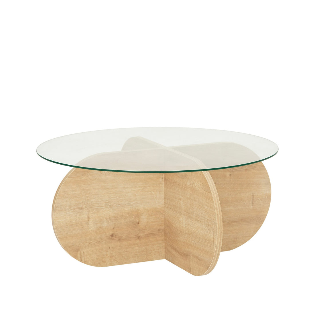Table basse design sunac d90cm verre transparent et chêne clair