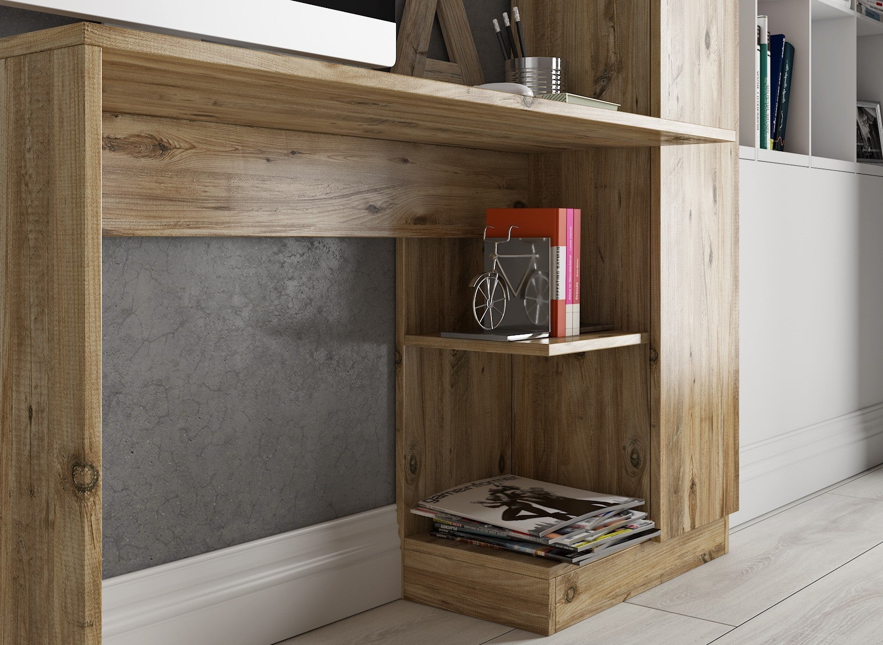 Ensemble bureau, bibliothèque et étagère Redi Bois clair