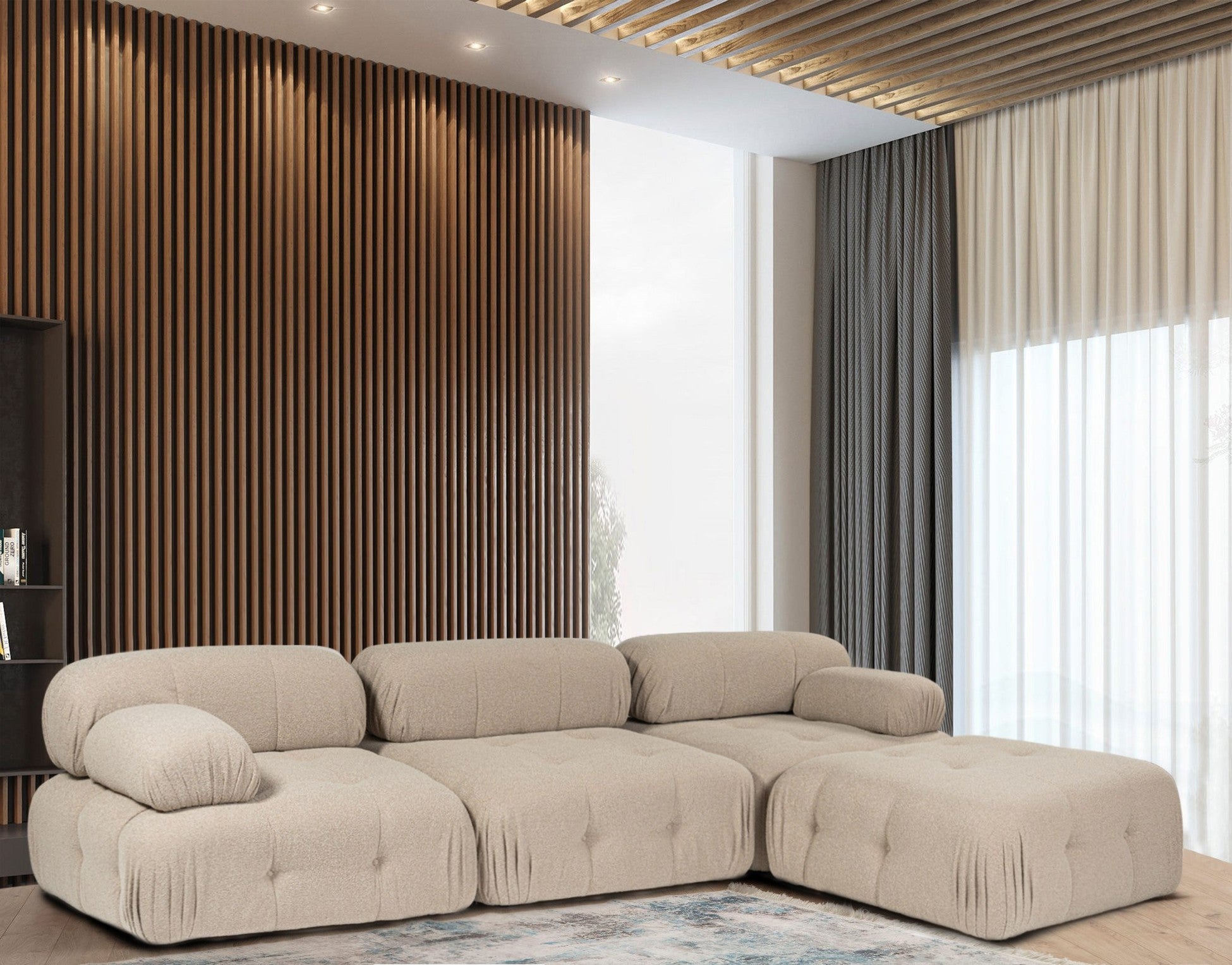 Canapé d'angle Doblo 3 Seater with Pouffe ( L1-O1-1R-Pouffe) - Peach