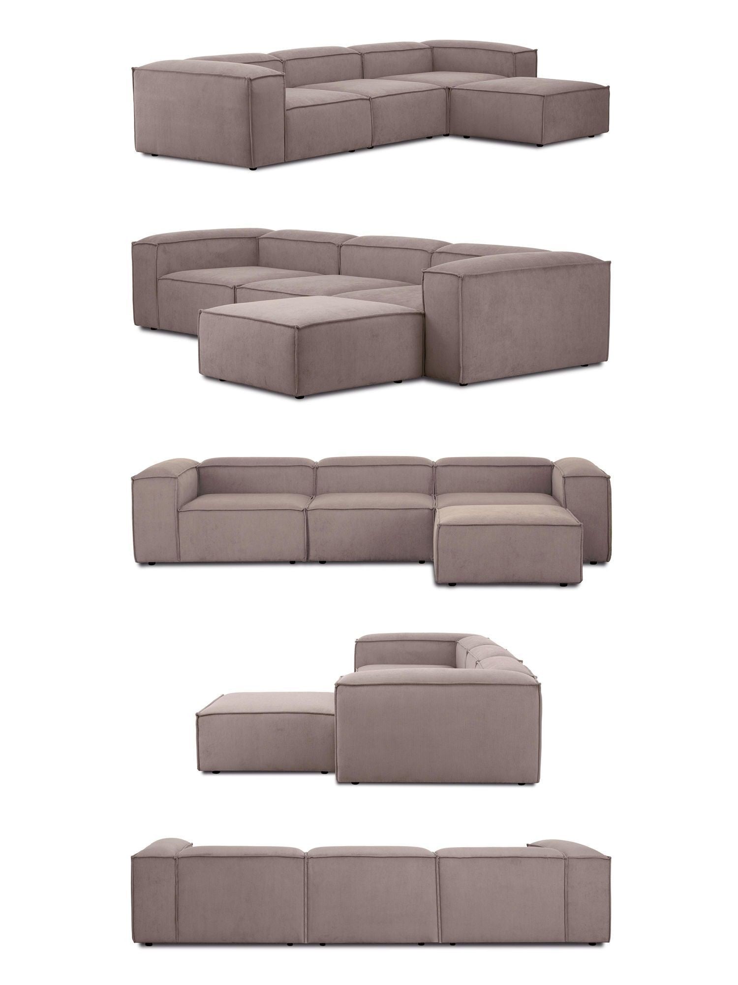 Canapé modulable 4 places en velours côtelé avec pouf Frida