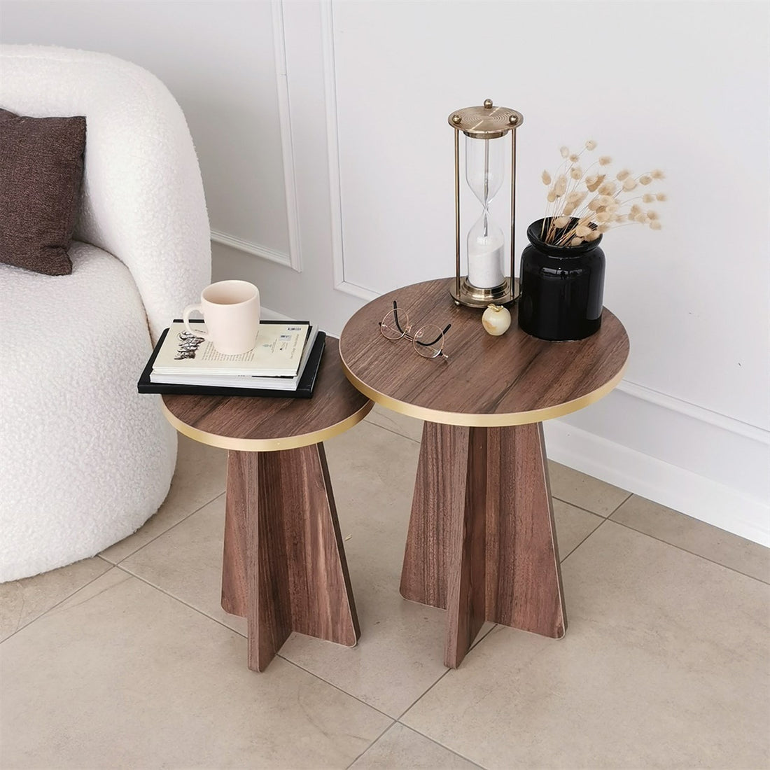 Ensemble de table basse Mushroom 2 - Gold, Walnut