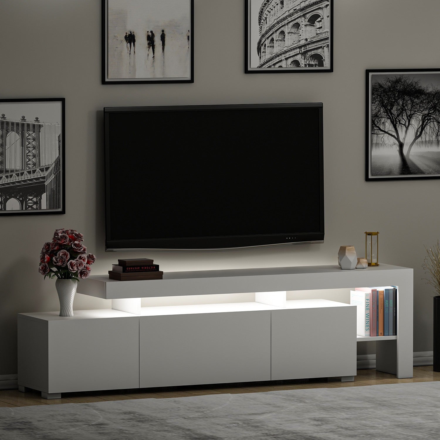 Meuble Tv design avec LED Beliz  L192cm Blanc