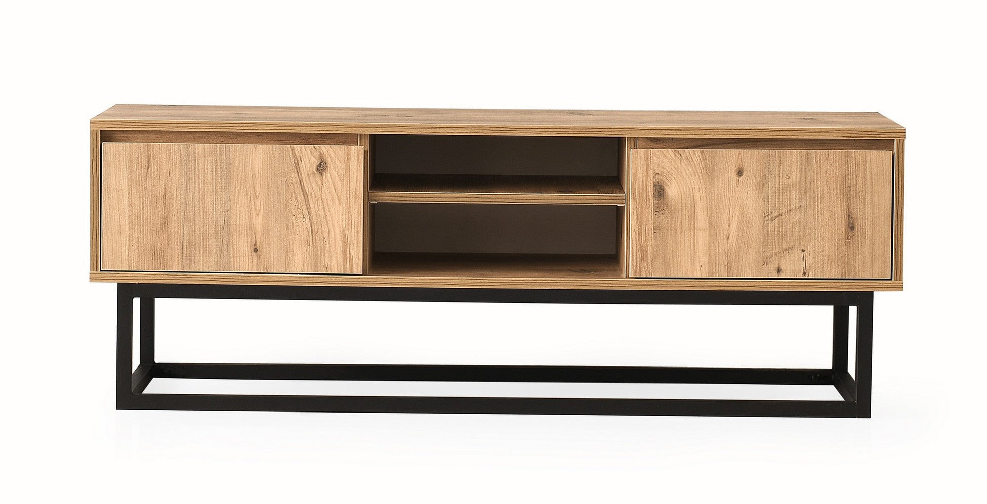 Meuble TV style industriel Belinda L140cm Bois foncé et Métal Noir