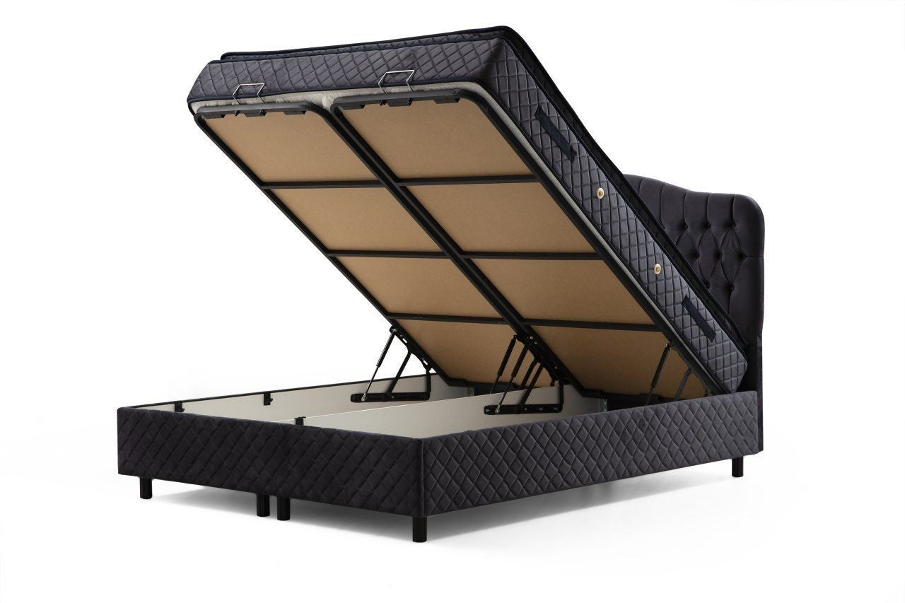 Base de lit double et tête de lit Vassi 150 x 200 - Anthracite