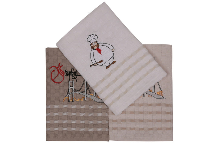 Ensemble de serviettes de cuisine (3 pièces) Melisa - Sand, Cream, White v1