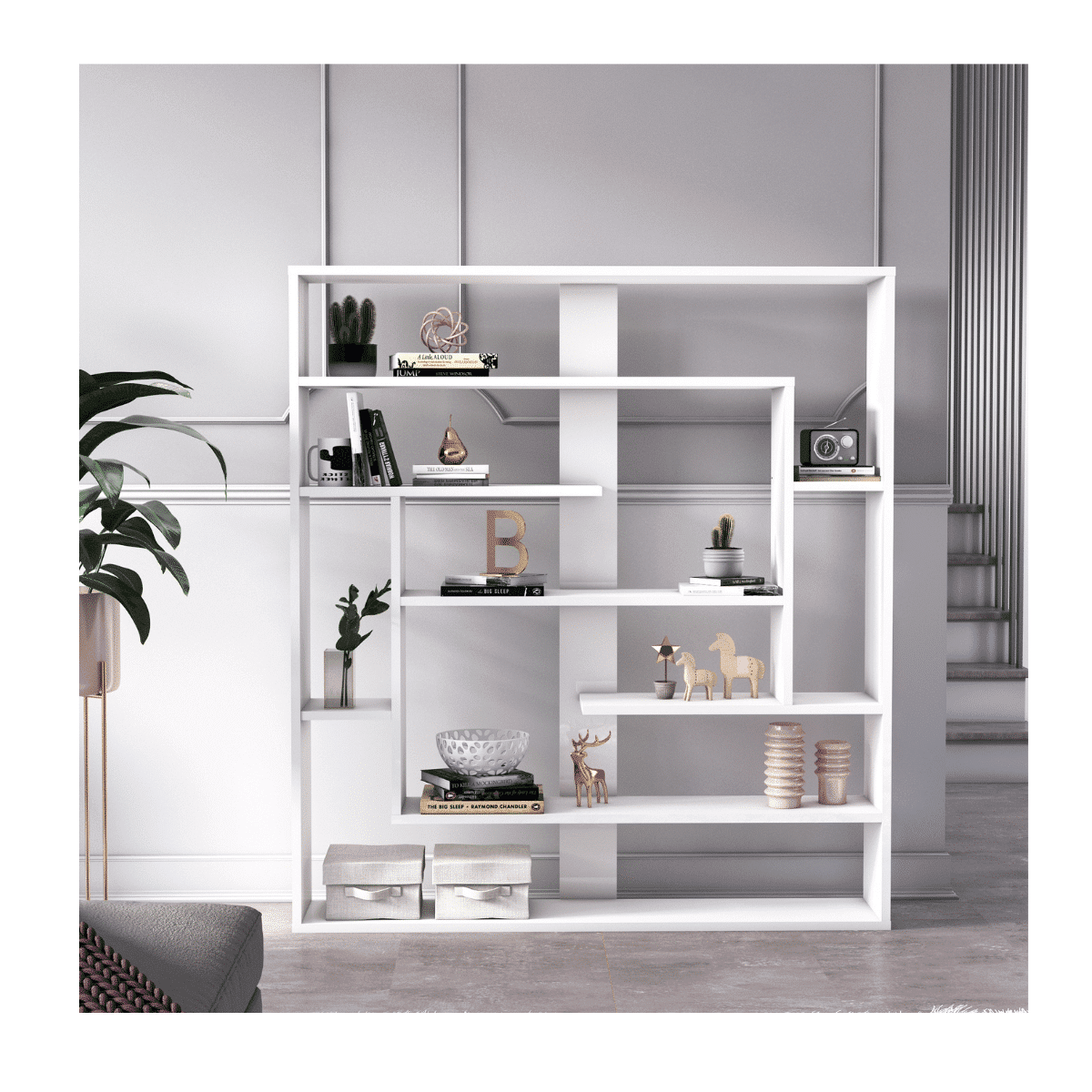 Bibliothèque blanche Sebestian | Séparateur de pièce