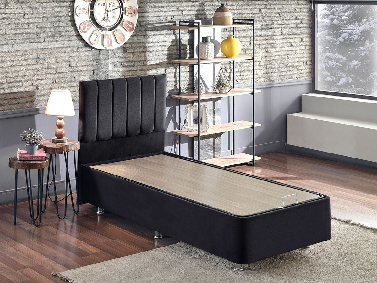 Base de lit unique et tête de lit Ela Single - Black (100 x 200)