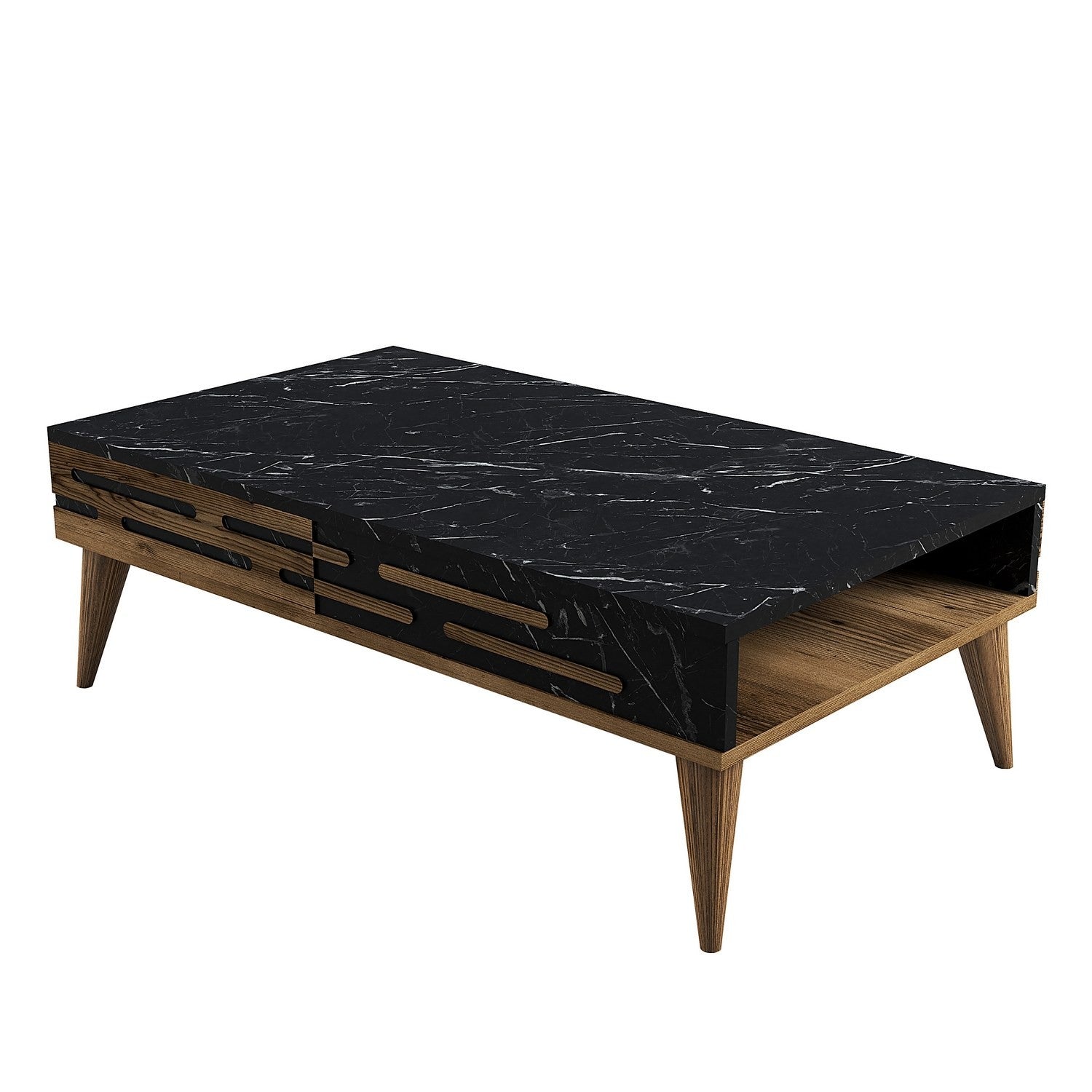 Table basse Valensiya - Walnut, Black, Marble