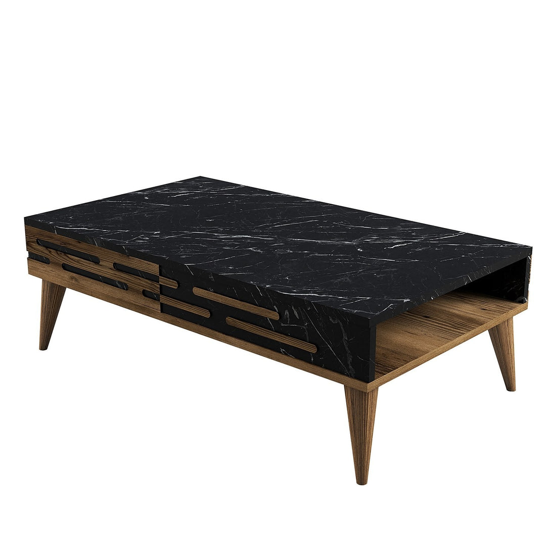 Table basse Valensiya - Walnut, Black, Marble