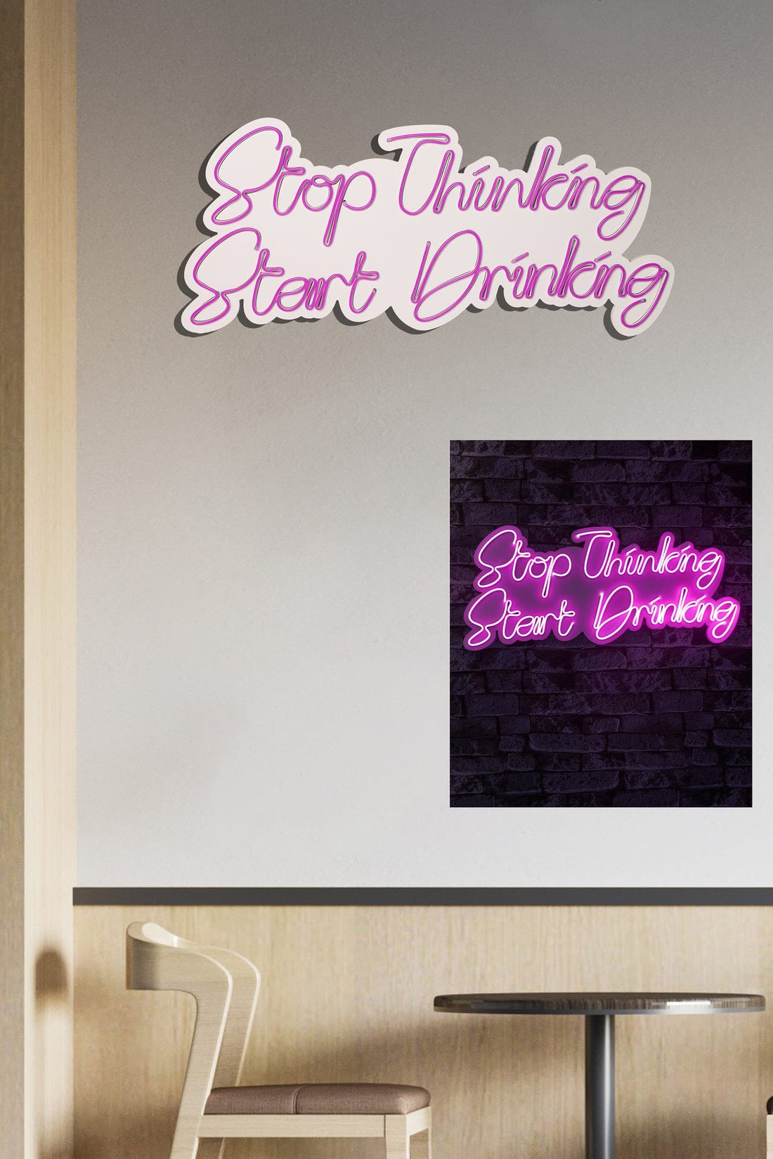 Éclairage LED en plastique décoratif Stop Thinking Start Drinking - Pink